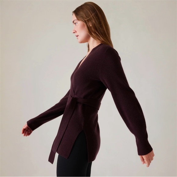 Athleta Alpine Wrap Sweater in Spiced Cabernet Merino Wool/Cashmere Sz S - Picture 3 of 14